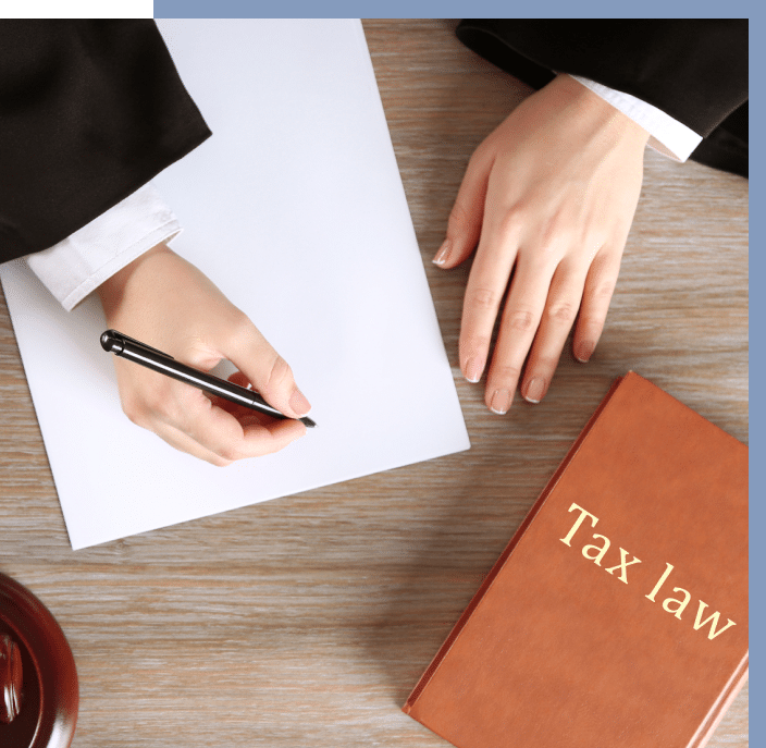 Tax law book and lawyer